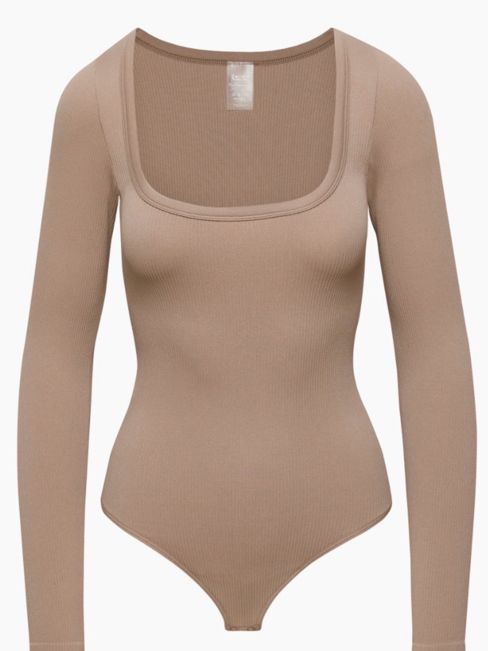 Sunday Best Ribbed Square Neck Long Sleeve Bodysuit - Taupe